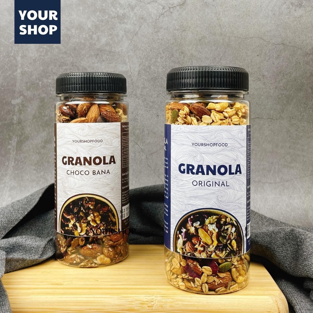 Granola siêu Hạt &amp; Quả Yourshop- Ngũ cốc giảm cân nướng Mật ong Vanila, Trà Xanh, Socola