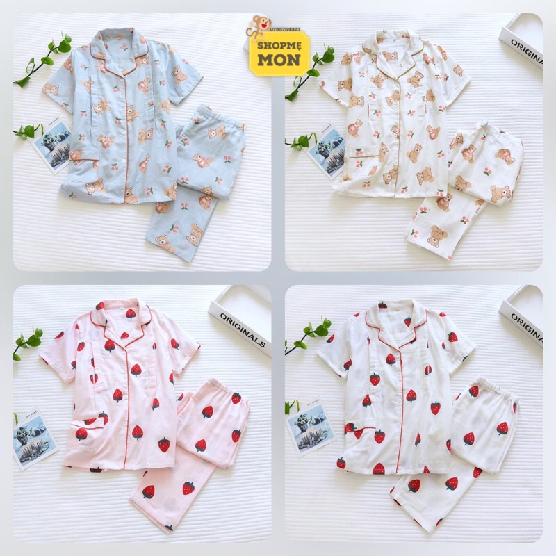 Pijama Sau Sinh Cho Con Bú Chất Xô Nhật Tay Ngắn Quần Dài