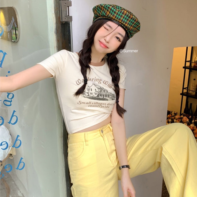 Áo Thun Tay Ngắn In Họa Tiết Dễ Thương Phong Cách Hàn Quốc Thời Trang Mùa Hè Cho Nữ