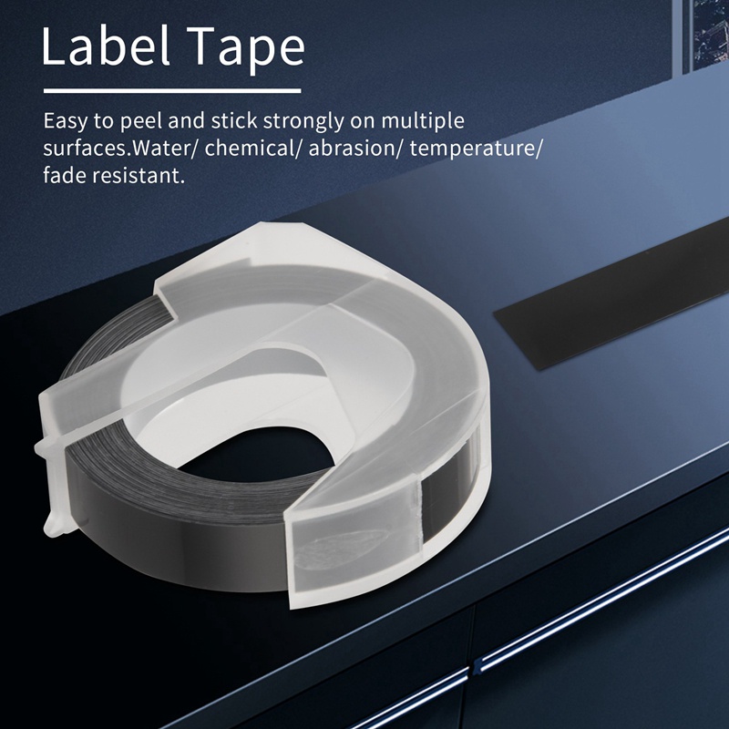 6 Cuộn Băng Dập Nổi 3D Bằng Nhựa Trắng Trên Nền Đen 9Mmx3M Cho Máy In Nhãn Dymo