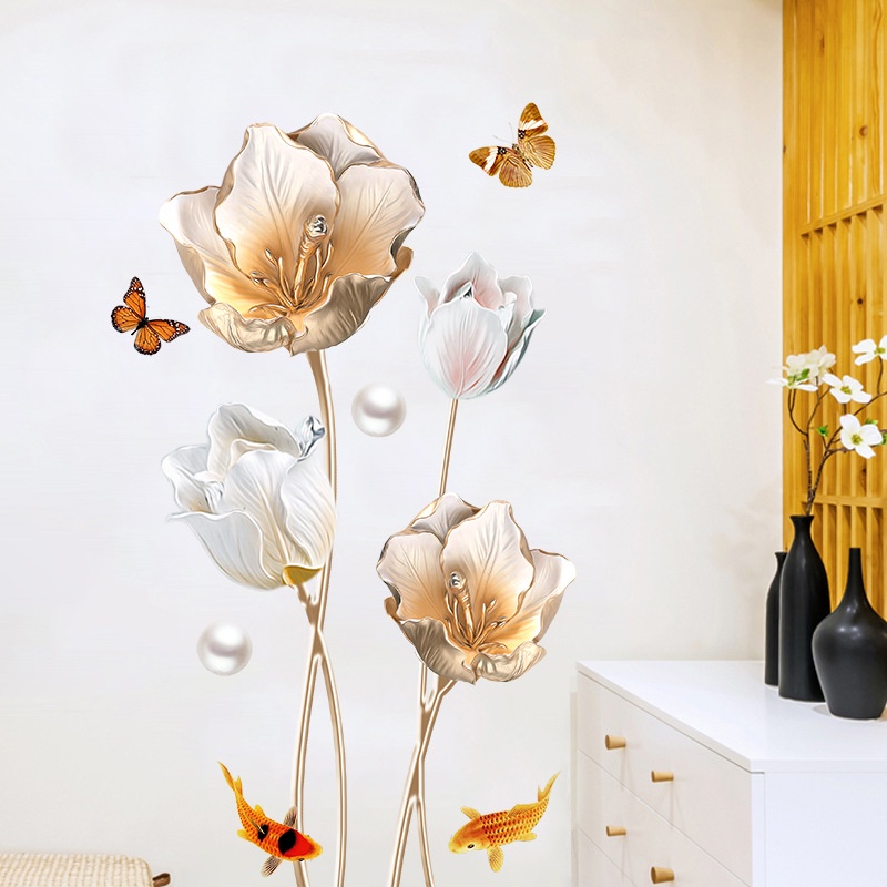 Giấy dán tường trang trí phòng ngủ hình hoa tulip độc đáo