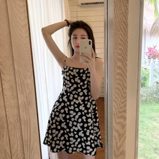 Đầm 2 dây hoa cúc ngắn