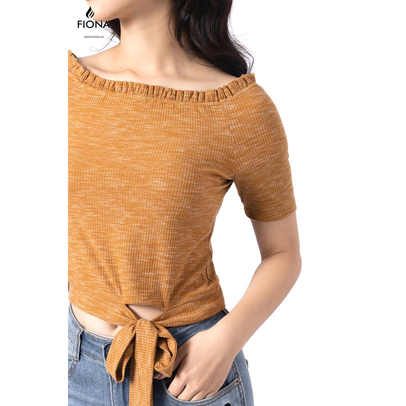 Áo thun nữ FIONA croptop, Áo phông dáng ôm cộc tay thắt nơ gấu F520679