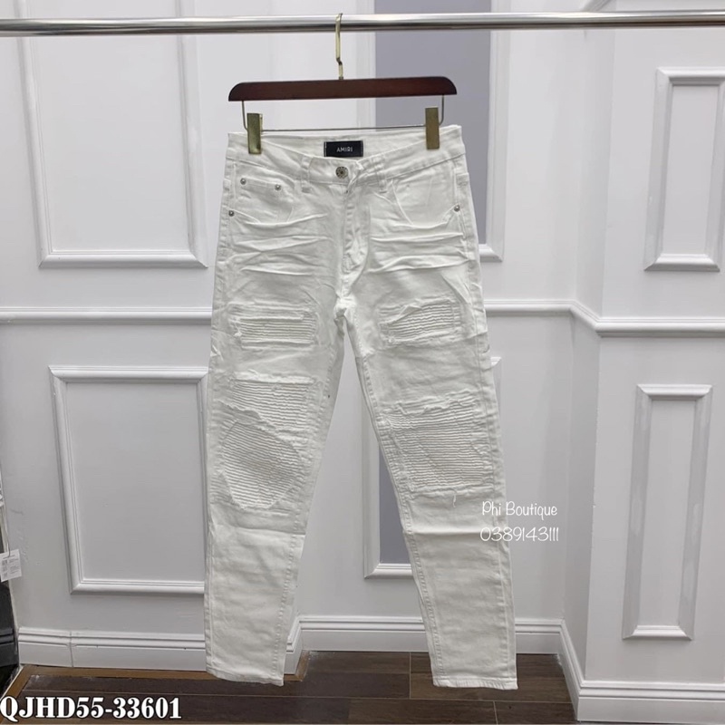 Quần Jean Nam Amiri White Phối Rách Vá Vải Nhăn Cao Cấp QJ110P