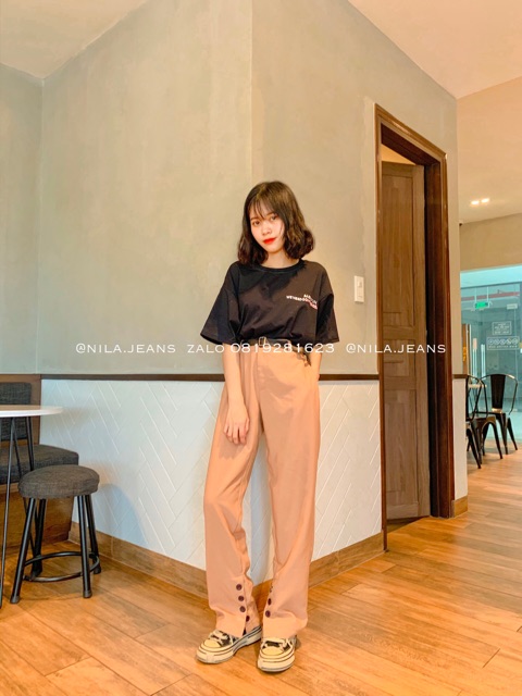 [cực chất] quần âu nữ kiểu dáng baggy hàng nút chân