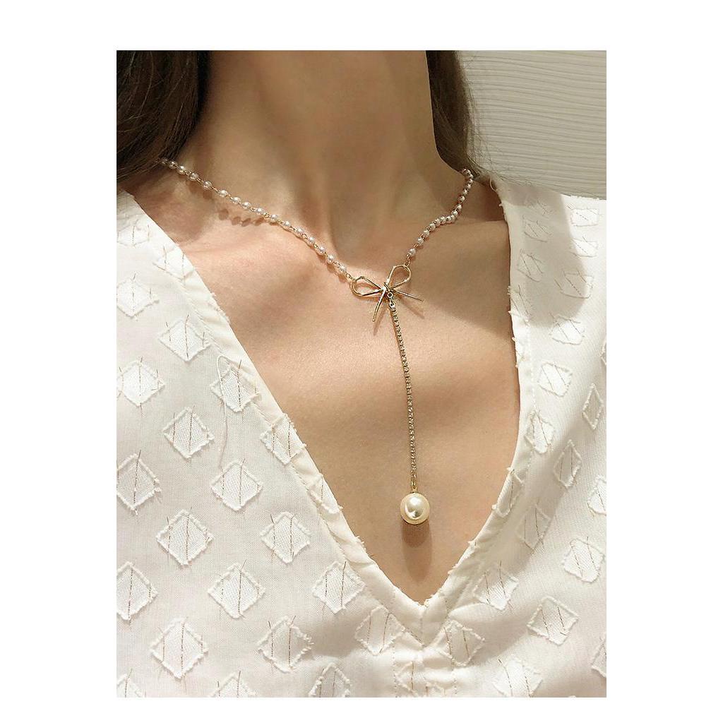 Dây chuyền đính ngọc trai thiết kế đơn giản phong cách Hàn Quốc
