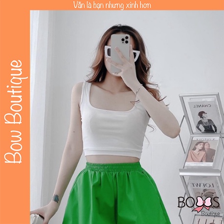 Áo Croptop Ba Lỗ Sát Nách Cổ Vuông Nữ Thun Gân Kiểu 2 Dây Bản To [CQT]