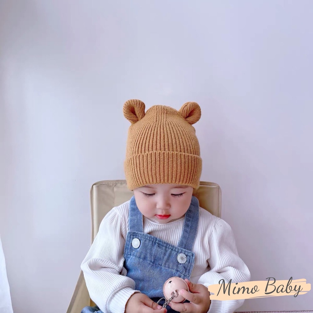 Mũ nón len cho bé - mũ len trơn tai gấu vặn vành cho bé 6m-5y mimo baby ML37