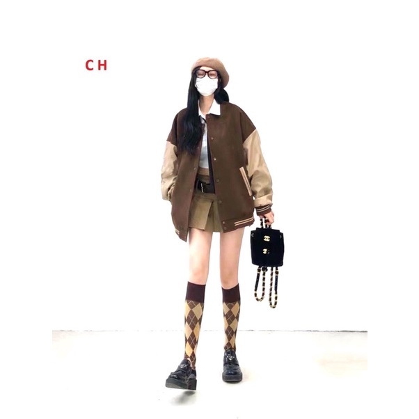Áo Khoác Bomber kẻ Karo chữ U chất nỉ ngoại ko xùThời trang thu đông BasicJacket bóng chày Unisex giữ nhiệt