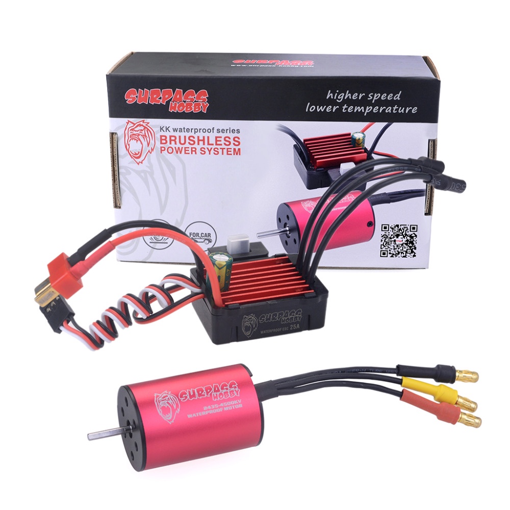 Động Cơ Không Chổi Than 2435 4500kv + ESC Không Chổi Than 25A Chống Nước 2S Cho Xe 1 / 16 RC