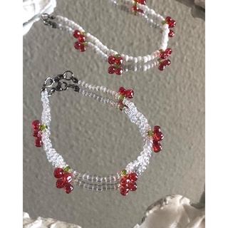 Set vòng cổ, nhẫn handmade Cherry Pon Pon