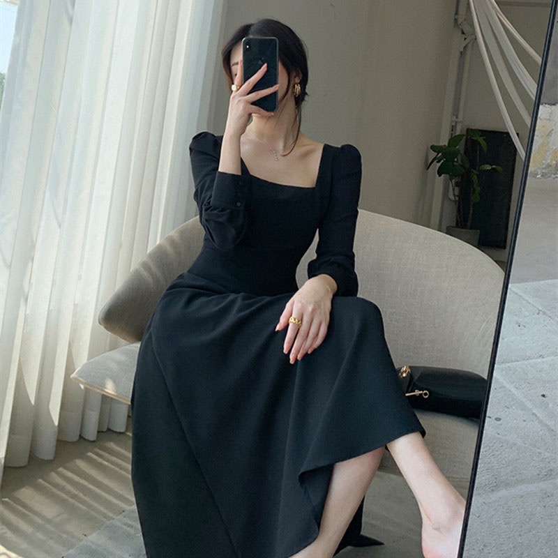 Váy dài nữ dáng suông vintage Hàn Quốc, Đầm vitange dáng suông tay dài ulzzang - Roxie | BigBuy360 - bigbuy360.vn