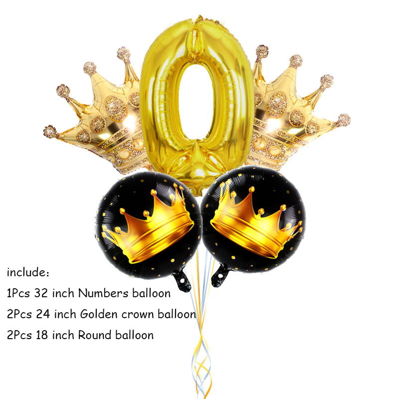 Bộ combo 5 cái Crown Digital Balloon Combo Số vàng 81.28 cm + Vương miện 60.96 cm + Bộ Balloon tròn 45.72 cm Bộ trang trí lễ sinh nhật Bong bóng trang trí ngày lễ