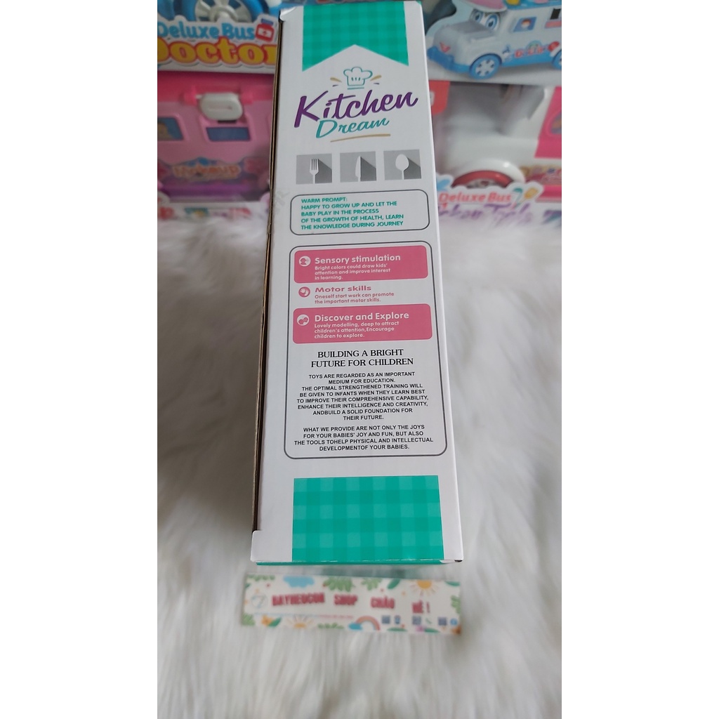 HỘP KỆ BẾP GAS, BỒN RỬA CHÉN + XE ĐẨY SIÊU THỊ RÁP (HỒNG) Kitchen Dream