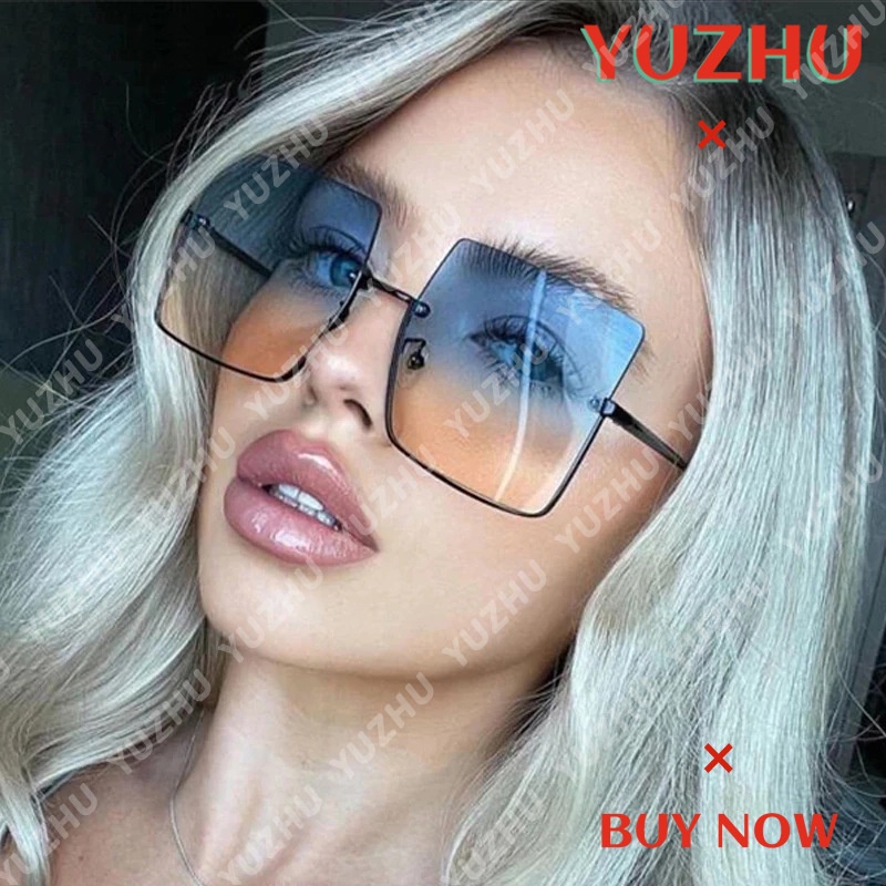 Kính Mát Thời Trang Khung Vuông Không Viền Bằng Kim Loại Phong Cách Retro