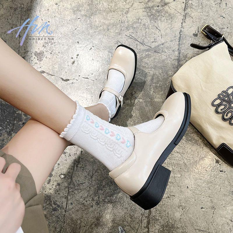 Giày Mary Jane Gót Dày Một Hàng Nút Phong Cách Thời Trang Mới Năm 2021