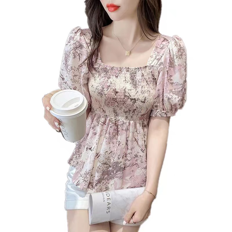 Áo Sơ Mi chiffon Tay Ngắn In Hoa Kiểu Hàn Quốc Dễ Thương Cho Nữ