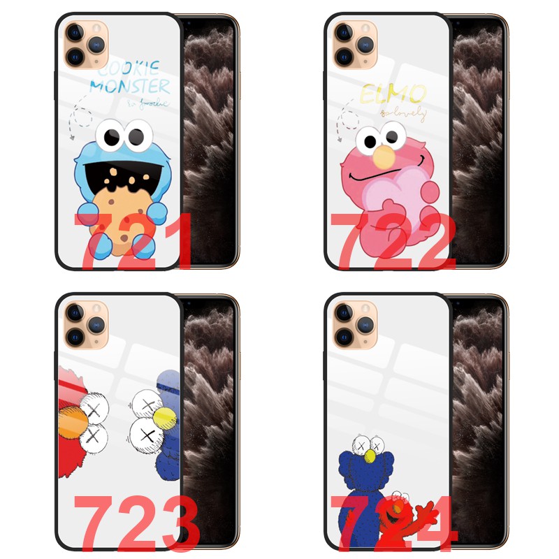 Ốp Điện Thoại Kính Cường Lực In Hình Elmo Cookie Monster Cho Iphone 12 11 Pro Max Xs Xr X 8 7 Plus Iphone Se 2020 6s