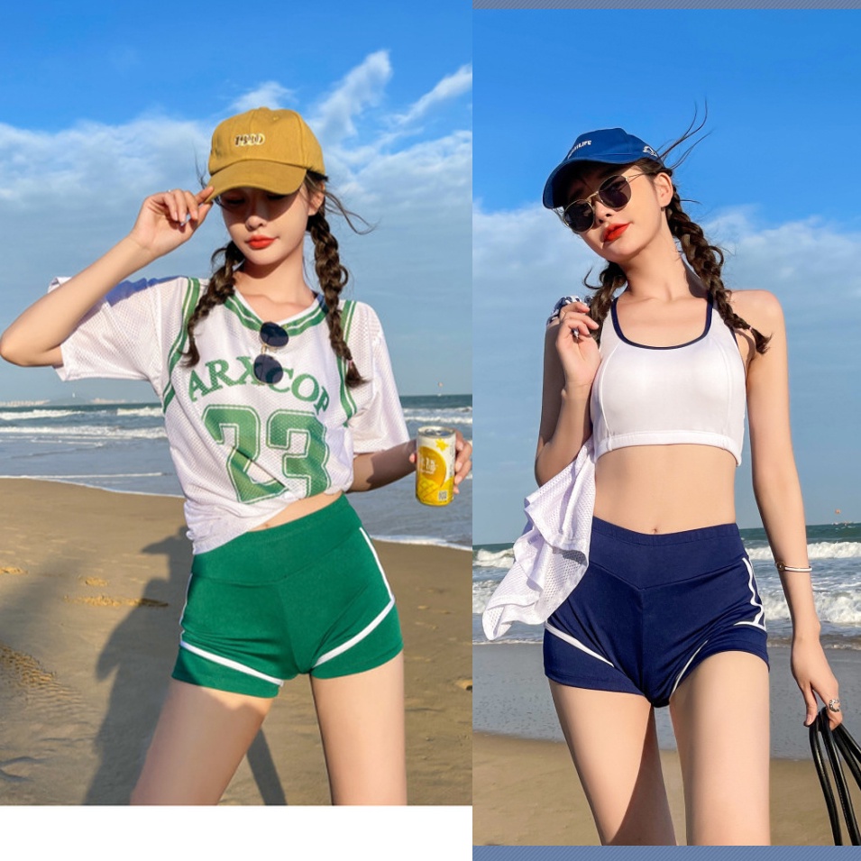 Bộ đồ bơi 3 chi tiết kèm áo lưới phong cách thể thao chất thun siêu đẹp