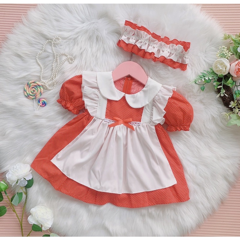Váy công chúa Lolita đỏ cộc tay xinh xắn cho bé
