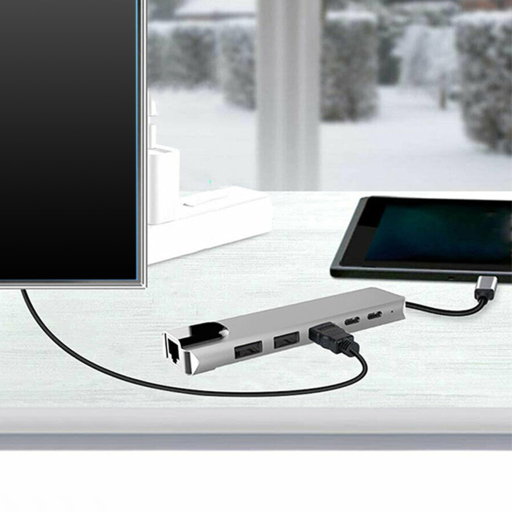 Bộ Chia Cổng Usb-C 6 Trong 1 Type-C 4k Hdmi-Compatible Rj45 Ethernet Lan Cho Nintendo Switch