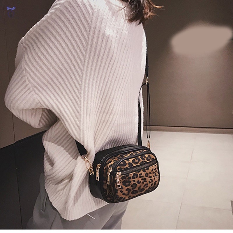 YI Leopard Print Messenger Bag Multiple Compartments Zipper Shoulder Crossbody Small Women Bag @VN