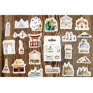 Hình dán trang trí sticker chủ đề kỳ quan kiến trúc thế giới STK064