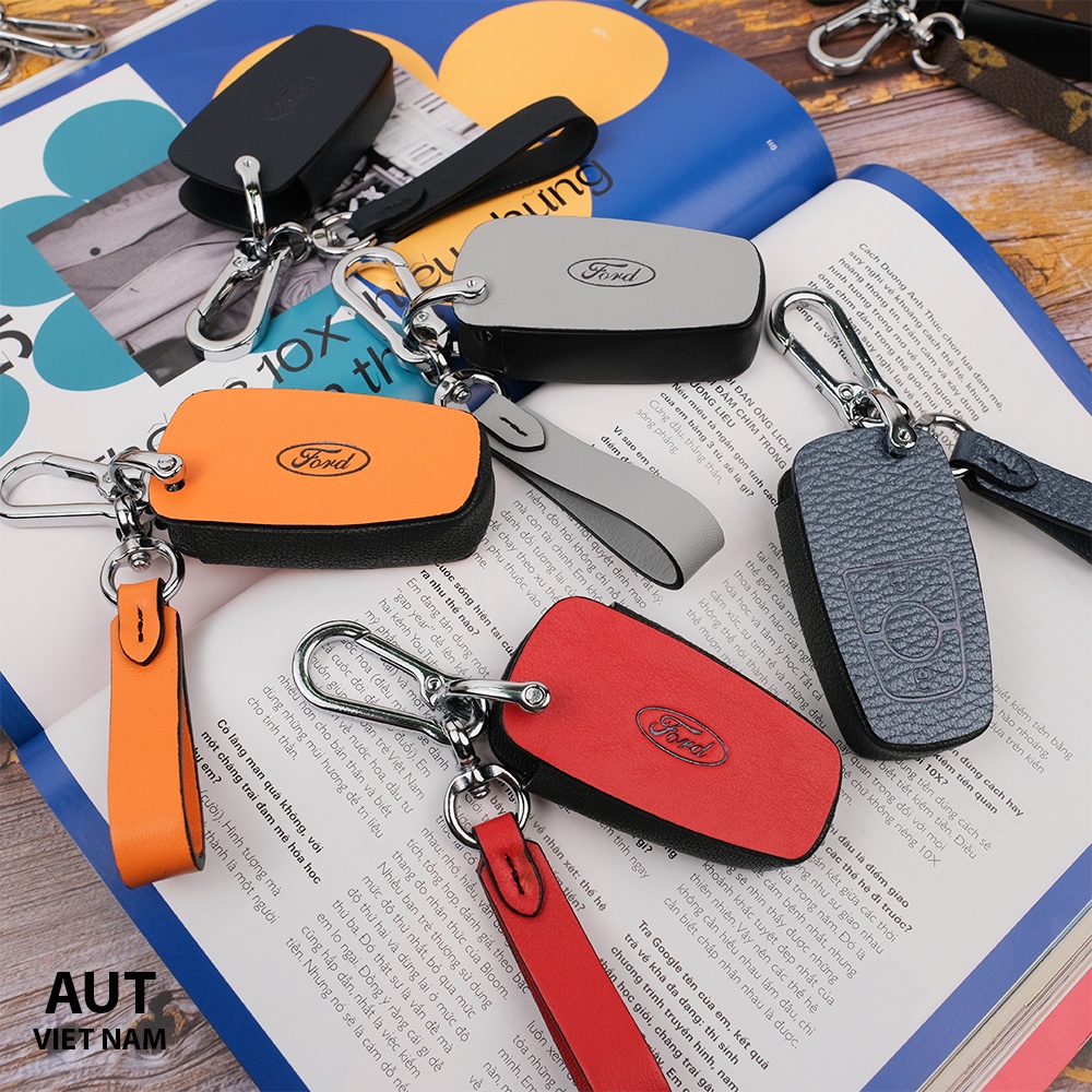Bao da chìa khóa smartkey 2 nút cho ô tô Ford Ranger , Raptor , Everest , Explorer , Ecosport handmade nhiều màu da thật
