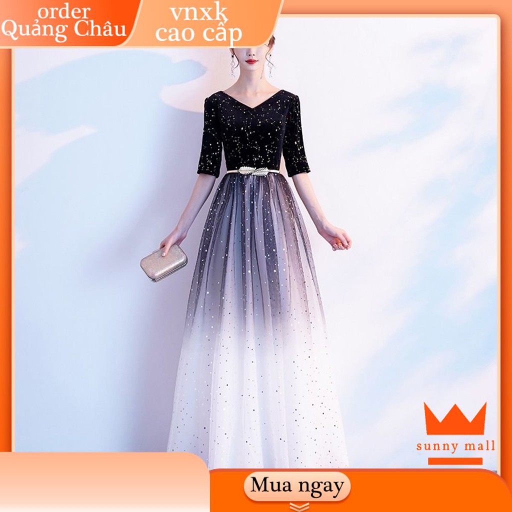 Đầm dự tiệc dạ hội buộc eo đính đá vải cotton lưới chung áo giá rẻ tốt đẹp