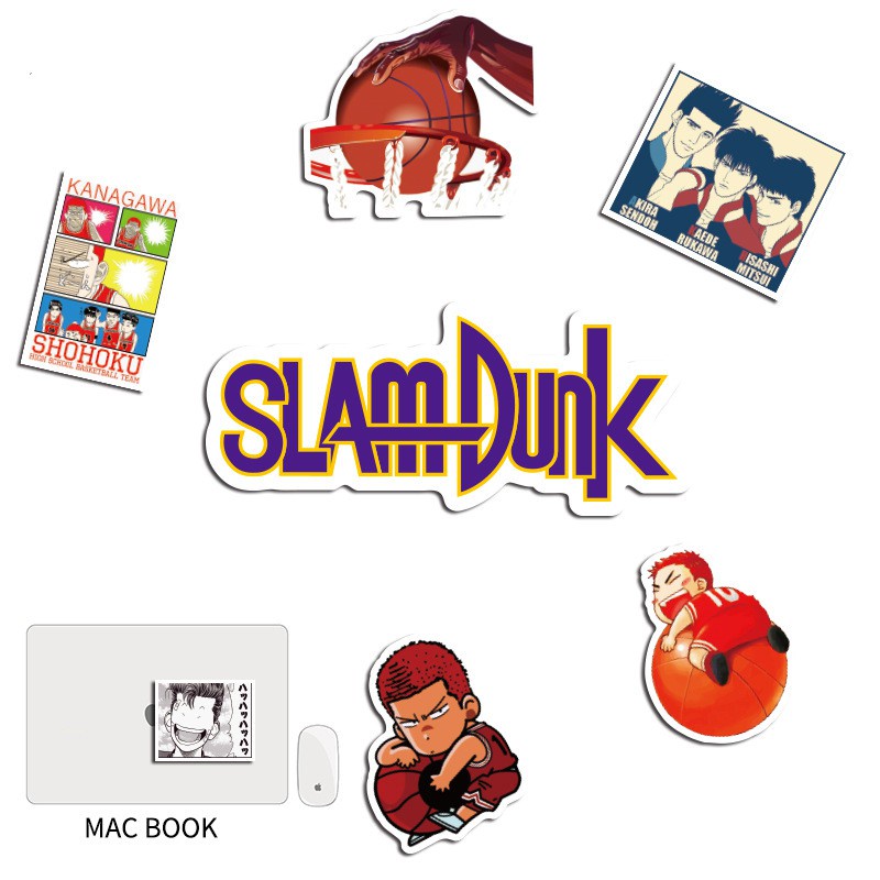 Bộ 10 / 25 / 50 miếng dán nhựa Pvc chống nước họa tiết hoạt hình Slam Dunk để trang trí đa năng