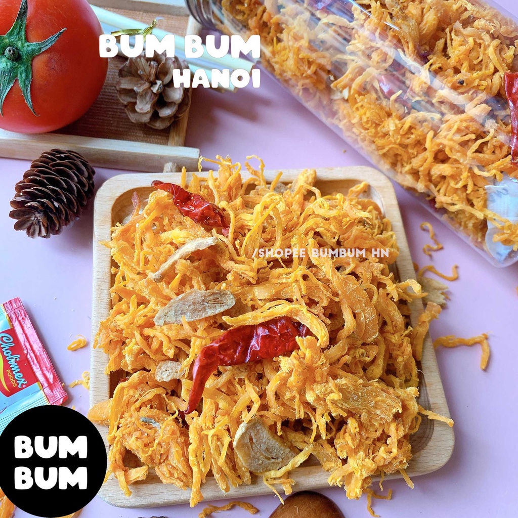Khô gà bơ tỏi xé cay Bumbum đồ ăn vặt Hà Nội siêu ngon siêu rẻ