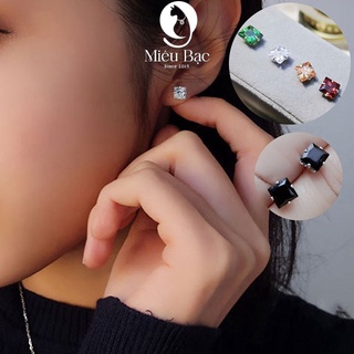 Bông tai bạc nữ đá vuông nhiều màu chất liệu bạc 925 thời trang phụ kiện trang sức nữ Miêu Bạc B400033