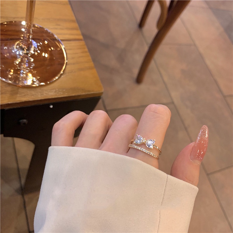 Nhẫn Đeo Ngón Tay Hai Lớp Đính Nơ Thời Trang Dễ Thương Cho Nữ