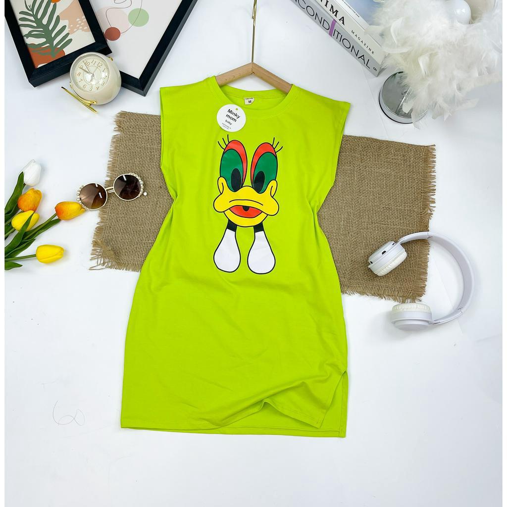 Váy bé gái họa tiết Vịt, Đầm suông form rộng sát nách xẻ tà chất thun cotton cực xinh cho bé từ 17 đến 45 kg, DUCK361