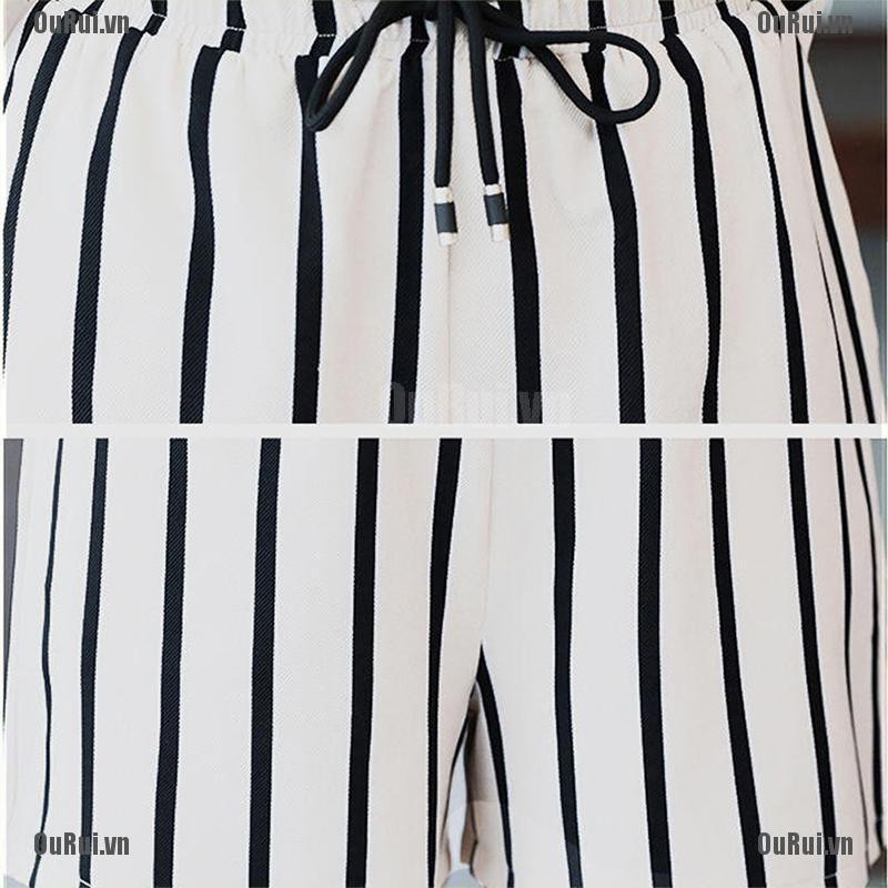 Set Áo Thun Tay Ngắn Kẻ Sọc Phối Quần Short Thời Trang Trẻ Trung