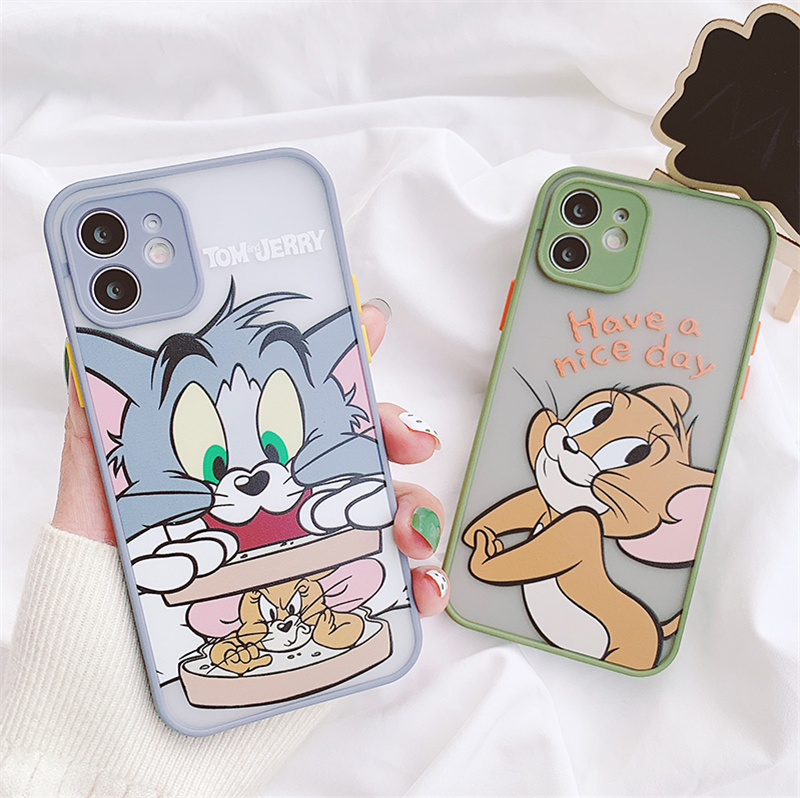 Ốp Lưng Điện Thoại Bằng Silicone Tpu Mềm Hình Vuông Họa Tiết Tom & Jerry Cho Iphone 12 / 11 Pro Max / 7 / 8 Plus / X / Xs Max / Xr / Se 2020