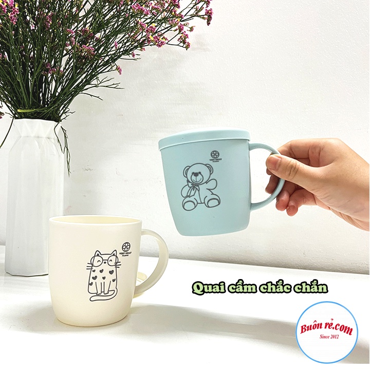 Cốc nhựa có Nắp Hokori Việt Nhật chịu nhiệt tốt, cốc uống nước, uống trà màu sắc xinh xắn có quai cầm -Buôn rẻ 01598