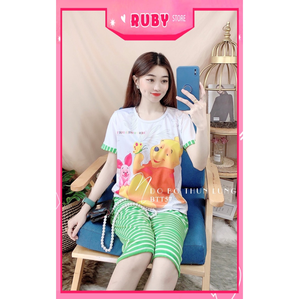 Đồ bộ nữ mặc nhà chất thun mềm mịn mát in gấu in hoạt hình dễ thương Bộ thun lửng BTT57