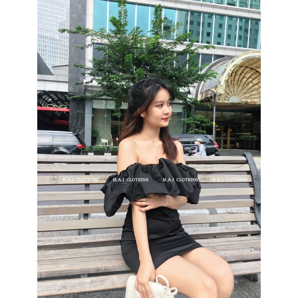 Đầm Boydy Trễ Vai Bèo Nhún - Đầm Trễ Vai Nữ Tay Phồng Dáng Ôm Body