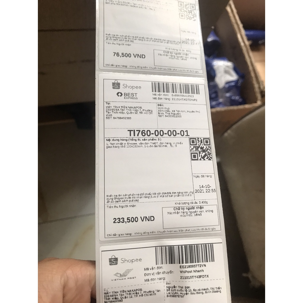 Giấy in đơn hàng TMĐT Tem vận chuyển  A7 cho máy in nhiệt dPos PR421, Abit Q900, DT108B XP470B, XP420B, HPRT N41