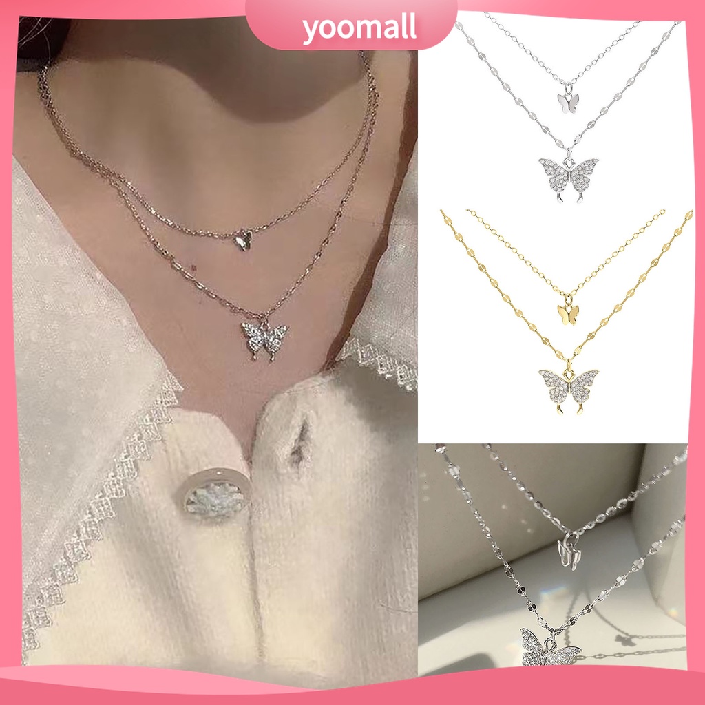 Ở stcok| Vòng cổ Hai Lớp Mặt Hình Bướm Đính Đá Thời Trang Dành Cho Nữ