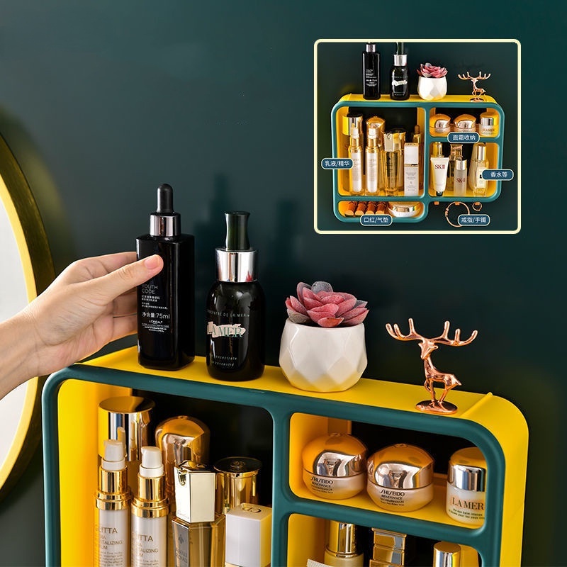 Hộp Đựng Mỹ Phẩm Gắn Tường Chống Bụi Không Cần Khoan Lỗ Cho Phòng Tắm