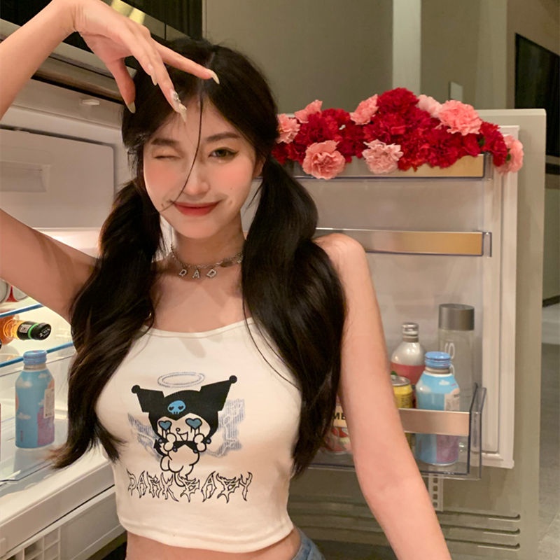 SANRIO Áo Hai Dây Họa Tiết Kuromi Thời Trang Mùa Hè Cho Nữ