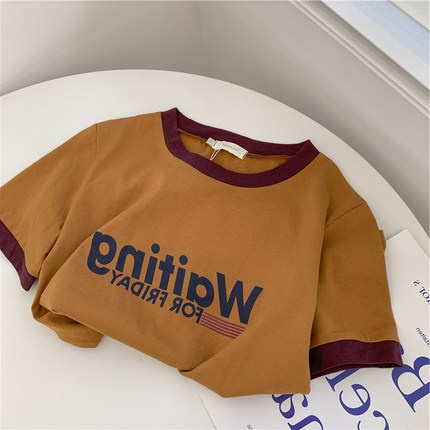 Áo Thun Tay Ngắn Cổ Thuyền In Chữ Thời Trang Hè Cá Tính Cho Nữ