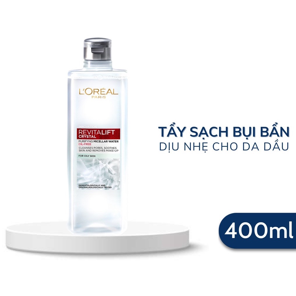 Nước Làm Sạch &amp; Tẩy Trang L'Oréal Paris Dành Cho Da Dầu Revitalift Crystal Purifying Micellar Water (400ml)