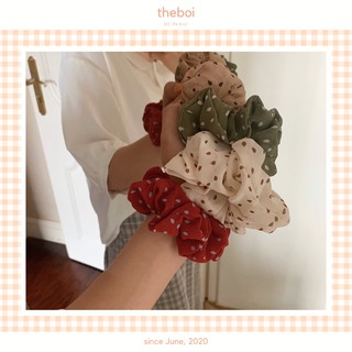 Dây buộc tóc, cột tóc scrunchies chấm bi phong cách retro sc04