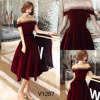 Đầm nhung đỏ V1287 phối voan thiết kế Mie Design kèm ảnh thật