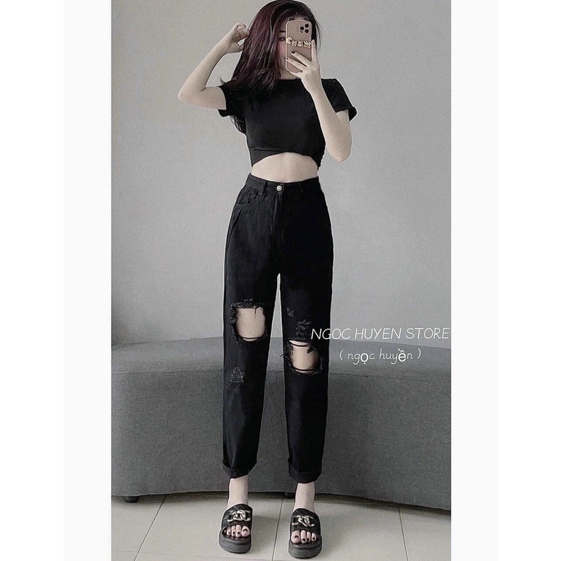 (Chuyên sỉ) Quần baggy jean nữ rách gối 2 bên hot nhất | BigBuy360 - bigbuy360.vn