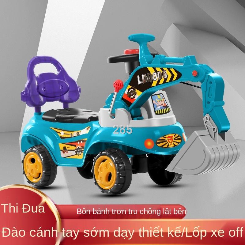 UĐồ chơi trẻ em ô tô máy xúc lớn có thể ngồi và đi xe trượt bốn bánh cậu bé xoắn kỹ thuật tập