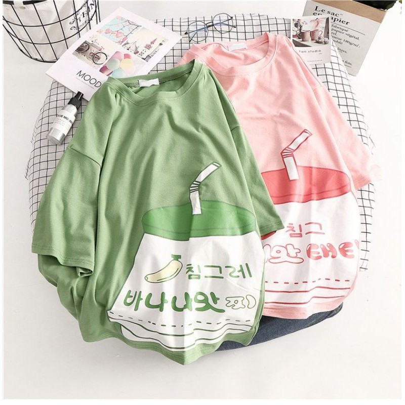 áo thun tay lỡ nam nữ form rộng chất cotton thấm hút mồ hôi in hình chai sữa | BigBuy360 - bigbuy360.vn